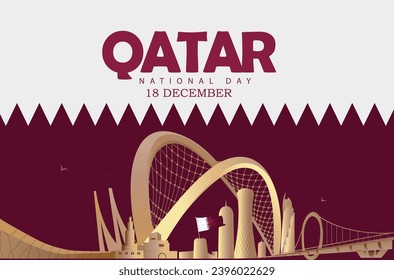 Qatar national day with landmark and flag, Qatar national day 18 th December