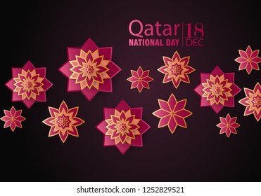 Qatar national day on 18-th december. With national colors and Arabic Islamic Ornamental Flowers