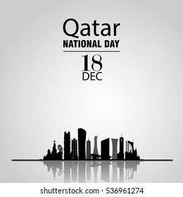 Qatar national day on 18-th december. With Silhouette of the City, Modern Contemporary Architectural Buildings.