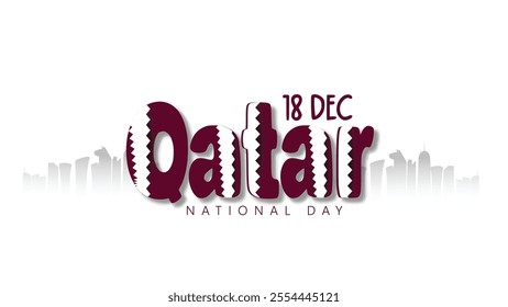 Qatar National Day on December 18th With City Skyline, Qatar National Day, featuring the date December 18th and a stylized city skyline, symbolizing national pride and celebration.