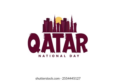 Qatar National Day on December 18th With City Skyline, Qatar National Day, featuring the date December 18th and a stylized city skyline, symbolizing national pride and celebration.