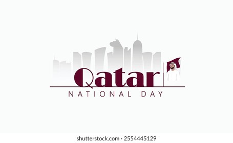 Qatar National Day on December 18th With City Skyline, Qatar National Day, featuring the date December 18th and a stylized city skyline, symbolizing national pride and celebration.