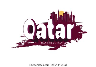 Qatar National Day on December 18th With City Skyline, Qatar National Day, featuring the date December 18th and a stylized city skyline, symbolizing national pride and celebration.