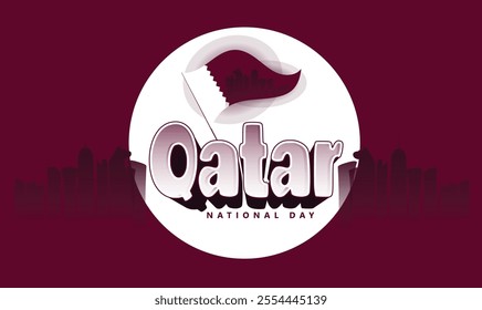 Qatar National Day on December 18th With City Skyline, Qatar National Day, featuring the date December 18th and a stylized city skyline, symbolizing national pride and celebration.