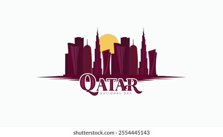 Qatar National Day on December 18th With City Skyline, Qatar National Day, featuring the date December 18th and a stylized city skyline, symbolizing national pride and celebration.