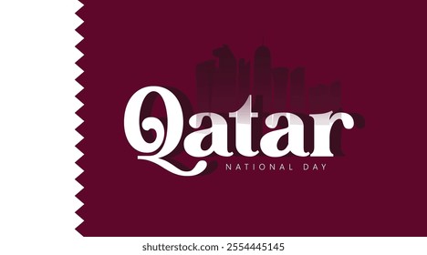 Qatar National Day on December 18th With City Skyline, Qatar National Day, featuring the date December 18th and a stylized city skyline, symbolizing national pride and celebration.