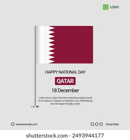 Qatar National Day Social Media Banner, Editable Vector Design with Flag