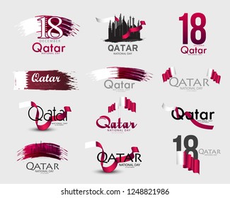 
Qatar National Day Typography Elements Set.