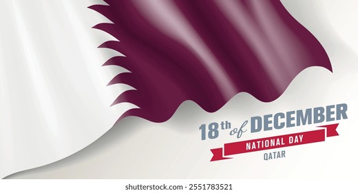 Qatar national day vector banner, greeting card. Qatari wavy flag in 18th of December national patriotic holiday horizontal design