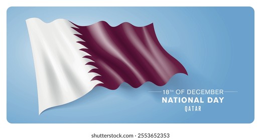 Qatar national day vector banner, greeting card. Qatari wavy flag in 18th of December patriotic holiday horizontal design with realistic flag