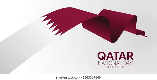 Qatar national day waving flag ribbon vector poster