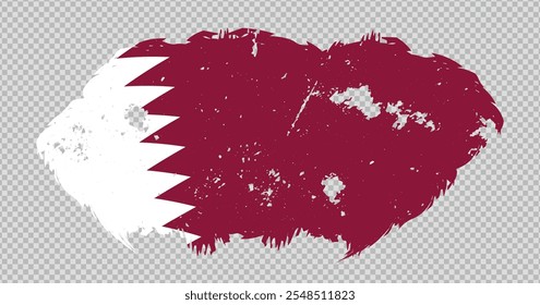 Qatar national flag with distressed stroke brush effect on isolated background
