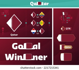 colección gráfica del kit de medios del equipo nacional de qatar. Juego de vectores de elementos de diseño del Campeonato Mundial de Fútbol o Campeonato de Fútbol 22. Pancartas, afiches, kit de medios sociales, plantillas, marcador.