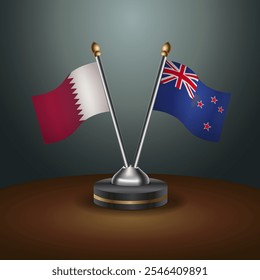 Qatar and New Zealand table flags relation  with gradient backgrund. Vector Illustration