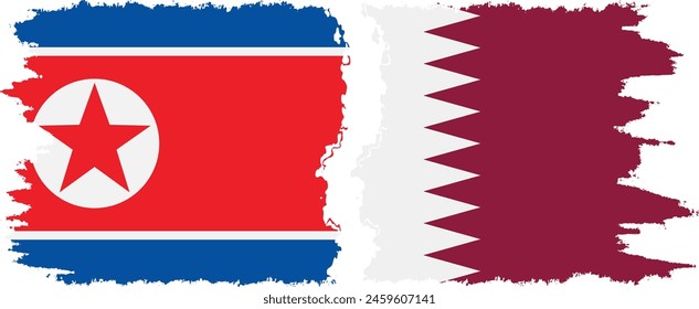 Qatar and North Korea grunge flags connection, vector