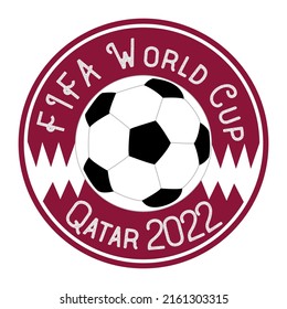 Qatar - November 2022: World Football FIFA Championship 2022. Soccer Ball Circle Sticker With Flag Colors For World Cup. Vector Illustration Logo Symbol In Maroon Color For Football Game Competition