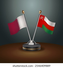 Qatar and Oman table flags relation  with gradient backgrund. Vector Illustration