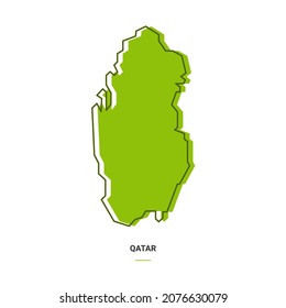 Mapa de esquema de Qatar con color verde. Diseño moderno de caricaturas de línea simple - Vector EPS 10