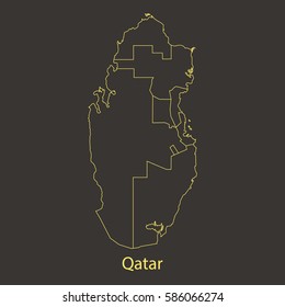 Qatar outline,stroke of map with administrative division. Vector illustration