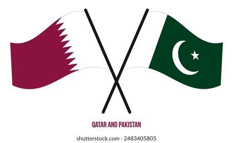 Qatar and Pakistan Flags Crossed And Waving Flat Style. Official Proportion. Correct Colors.