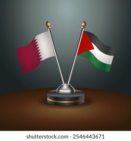 Qatar and Palestine table flags relation  with gradient backgrund. Vector Illustration