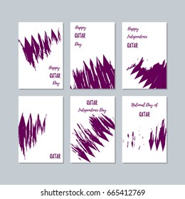 Qatar Patriotic Cards for National Day. Expressive Brush Stroke in National Flag Colors on white card background. Qatar Patriotic Vector Greeting Card.