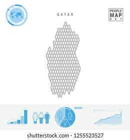 Qatar People Icon Map. People Crowd in the Shape of a Map of Qatar. Stylized Silhouette of Qatar. Population Growth and Aging Infographic Elements. Vector Illustration Isolated on White.