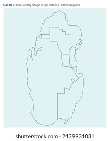 Qatar plain country map. High details. Outline regions style. Shape of Qatar. Vector illustration.