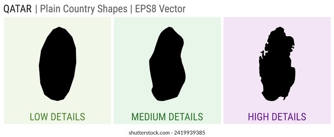 Qatar - plain country shapes. Low, medium, and high detailed maps of Qatar. EPS8 Vector illustration.