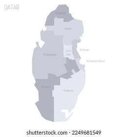 Qatar political map of administrative divisions - municipalities. Grey vector map with labels.
