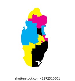 Qatar political map of administrative divisions - municipalities. Blank vector map in CMYK colors.