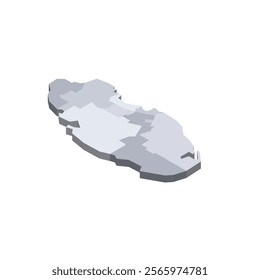 Qatar political map of administrative divisions - municipalities. 3D isometric blank vector map in shades of grey.