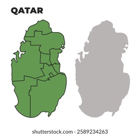 Qatar political regions green outline map set