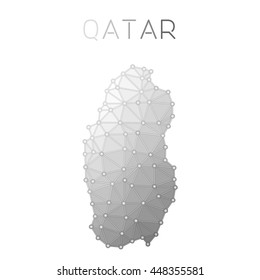 Qatar polygonal vector map. Molecular structure country map design. Network connections polygonal Qatar map in geometric style for your infographics.