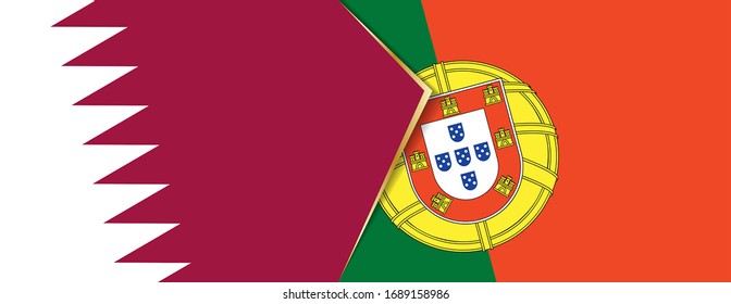 Qatar and Portugal flags, two vector flags symbol of relationship or confrontation.