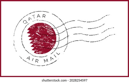 qatar postage mark. National Flag Postage Stamp isolated on white background vector illustration. Stamp with official country flag pattern and countries name.