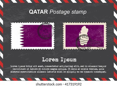 Qatar postage stamp, vintage stamp, air mail envelope.