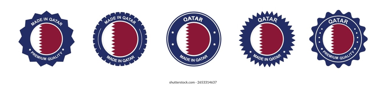Etiquetas de produtos do Catar. Bandeira do Catar, premium made in Qatar . Etiquetas, selos, carimbos, bandeiras, ícones
