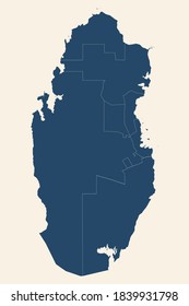Qatar provinces map. Cyan blue, cream white background. Modern geographical chart backgrounds.