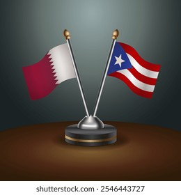 Qatar and Puerto Rico table flags relation  with gradient backgrund. Vector Illustration