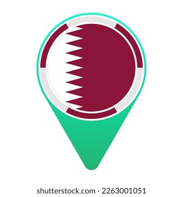 Qatar (QA) National Flag Circular Round Target Pin Green Map Pointer Location Mark Logo Icon Isolated on White Background