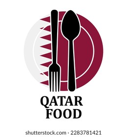 Qatar Restaurant food logo. Flag symbol with plate spoon and fork Icon Template Illustration Design