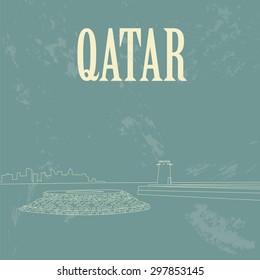 Qatar. Retro styled image. Fort Umm Salal Mohammed. Vector illustration