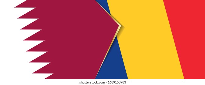Qatar and Romania flags, two vector flags symbol of relationship or confrontation.
