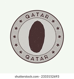 Qatar round badge vector. Country round stamp with the shape of Qatar, isolines, and circular country name. Appealing emblem. Trendy vector illustration.