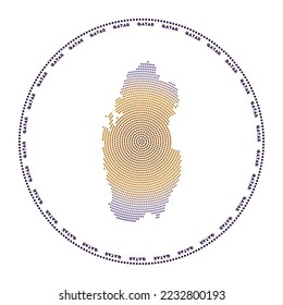 Katar rund Logo. Digitale Form von Katar im gepunkteten Kreis mit Ländernamen. Das technische Symbol des Landes mit gestuften Punkten. Erstaunliche Vektorgrafik.