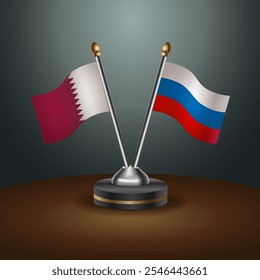 Qatar and Russian table flags relation  with gradient backgrund. Vector Illustration