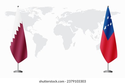  Banderas de Qatar y Samoa para una reunión oficial en el contexto del mapa mundial.