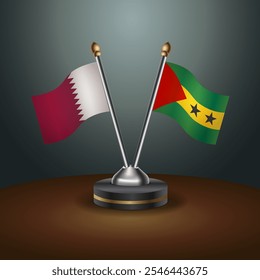 Qatar and Sao Tome and Principe table flags relation  with gradient backgrund. Vector Illustration