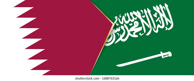 Qatar and Saudi Arabia flags, two vector flags symbol of relationship or confrontation.